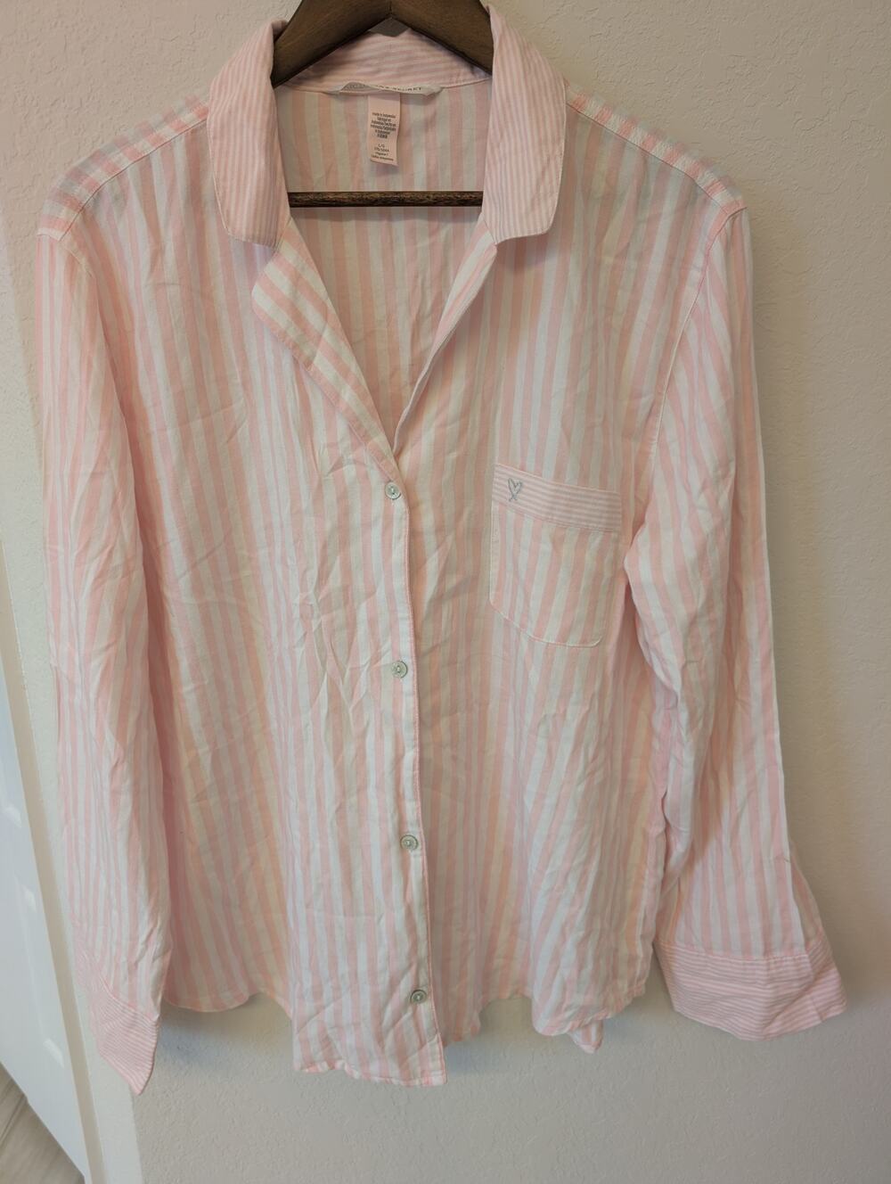 Victoria Secret Pink & White So Soft Pinstripe Pajama Set Sz L